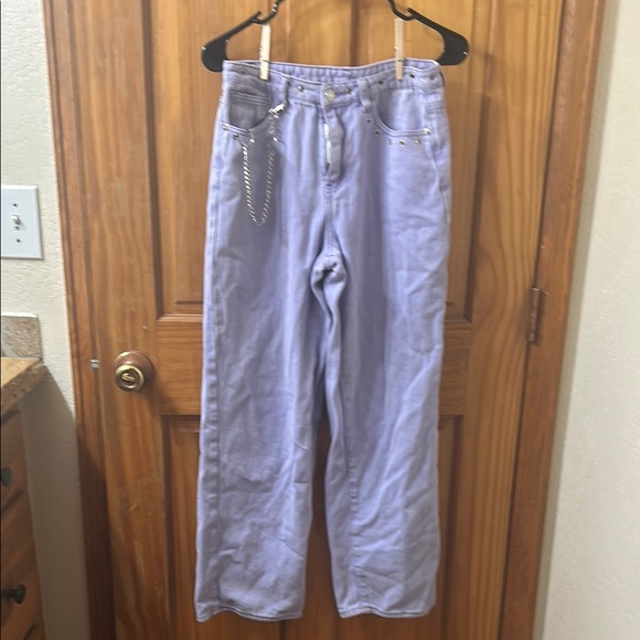 SHEIN Denim - Chic Lavender Jeans with Chain Accent
